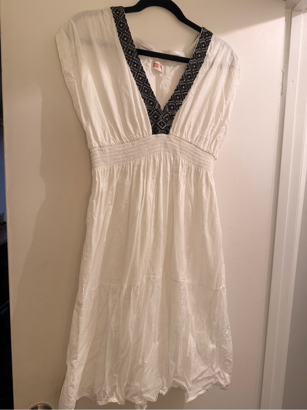 Mossimo Supply Co. White Dress with Black Embroidered V-Neck
